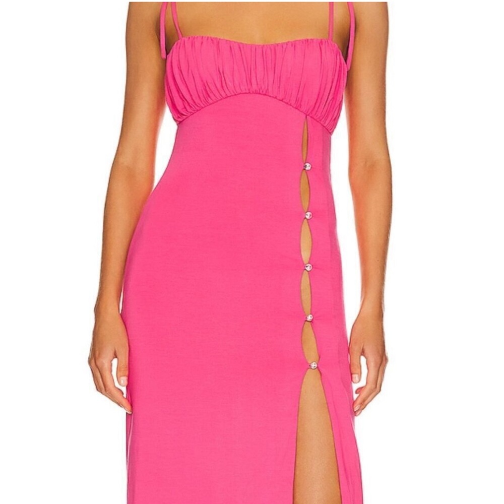 REVOLVE Hot Pink Midi Dress with Side Cutouts [rhinestone button is missing]
